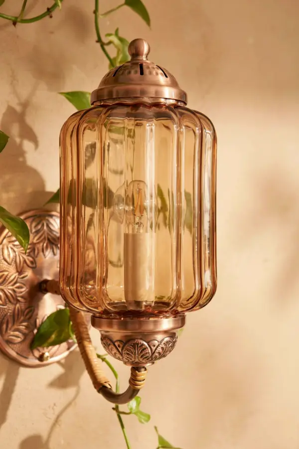 Copper Kitchen Sconce Wall Light | Vintage Milk Glass Scallop Design | Elegant Farmhouse Decor