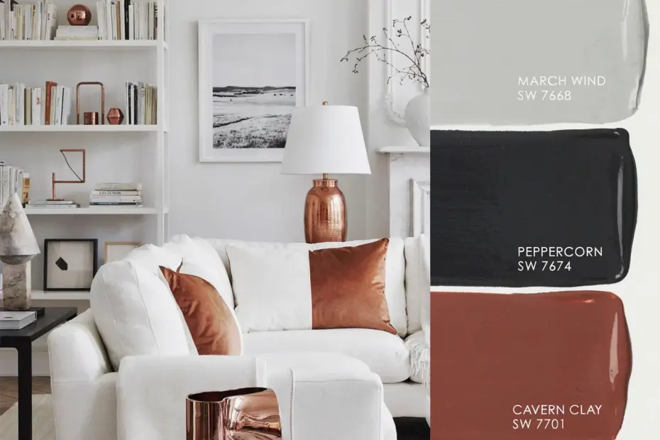 Copper Living Room Accents | Warm Earthy Color Palette with Sherwin-Williams Neutrals