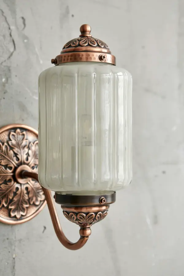 Copper Scallop Milk Glass Sconce Wall Light | Vintage Home Accent | Warm Ambient Lighting