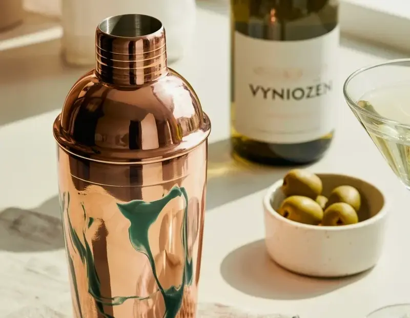 Marbled Copper Cocktail Shaker - Budget-Friendly Home Bar Decor Idea
