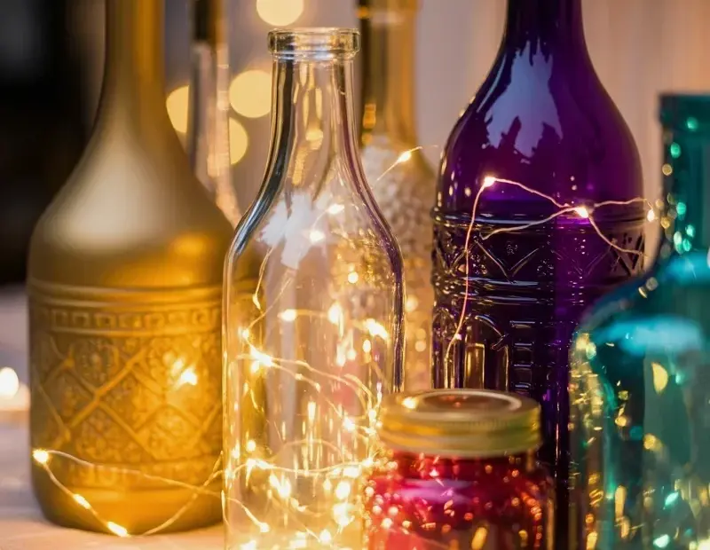 Fairy lights in glass bottles | Cozy home decor with warm golden glow