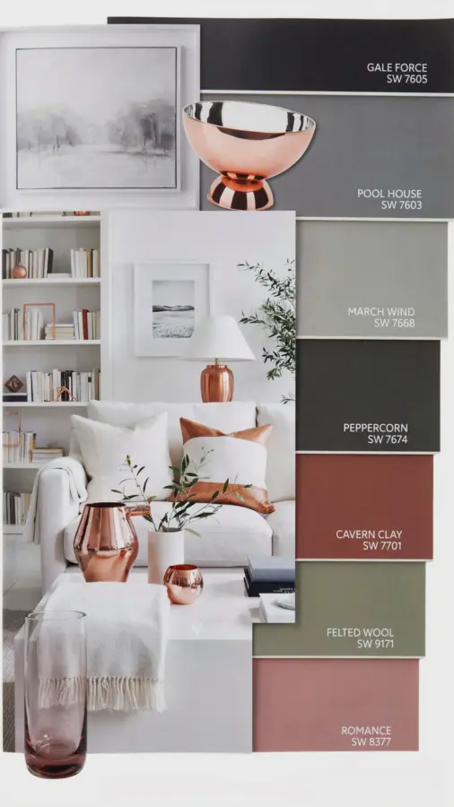 Earthy Living Room Color Palette with Copper Accents | Sherwin-Williams Neutral Decor