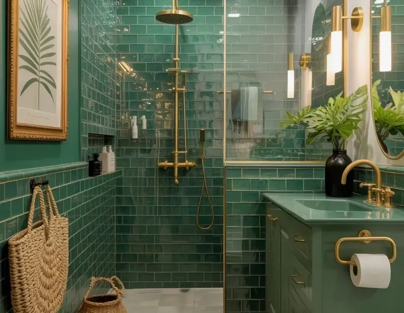 Sage Green Bathroom Decor Ideas for Spring - Brass Fixtures & Botanical Prints