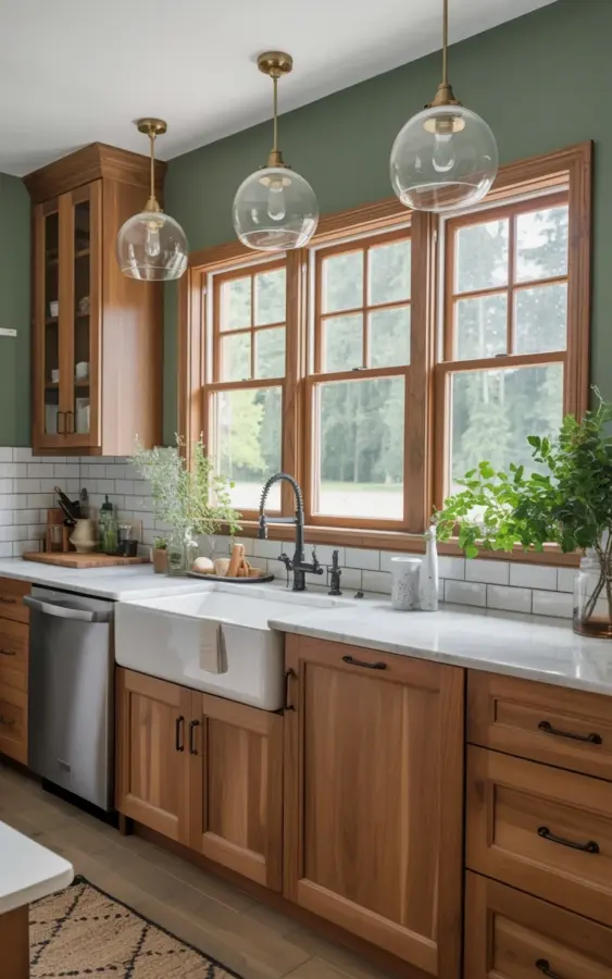 Copper and Brass Kitchen Accents | Modern Farmhouse Decor with Sage Green and Wood