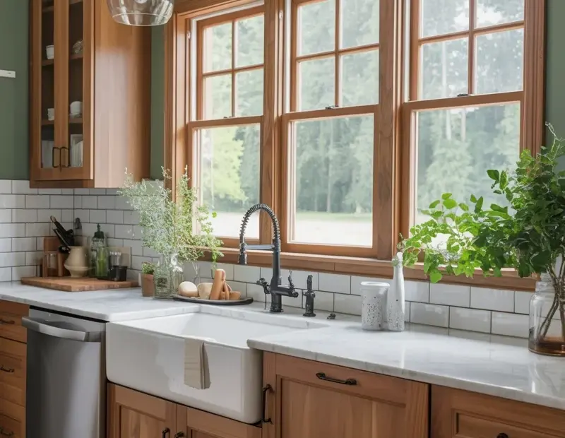 Copper and Brass Kitchen Accents | Modern Farmhouse Decor with Sage Green and Wood