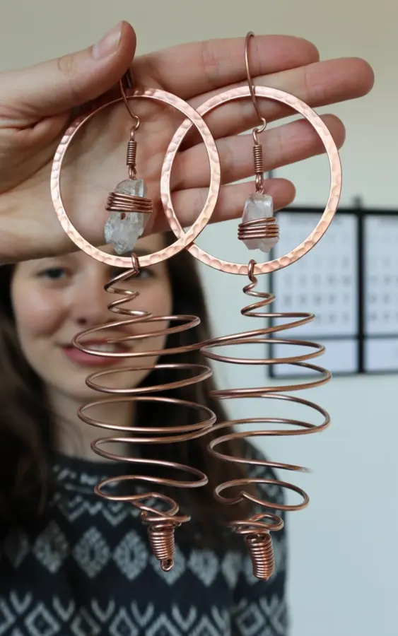 Copper Wire Earrings with Raw Crystal Points | Handmade Gemstone Jewelry | Boho Style