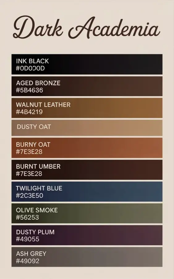 Dark Academia Color Palette with Copper Accent Ideas for Warm Interiors