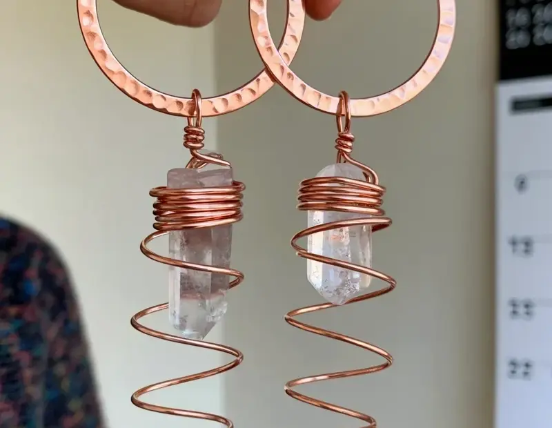 Before & After: Raw Crystals Become Hammered Copper Earrings | Handmade Wire Wrap