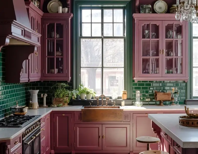 Copper Kitchen Decor Ideas for a Victorian Emerald & Burgundy Remodel