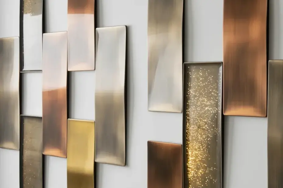 Brushed Metal Wall Art for a Cozy Modern Living Room | Bronze & Copper Abstract Panels