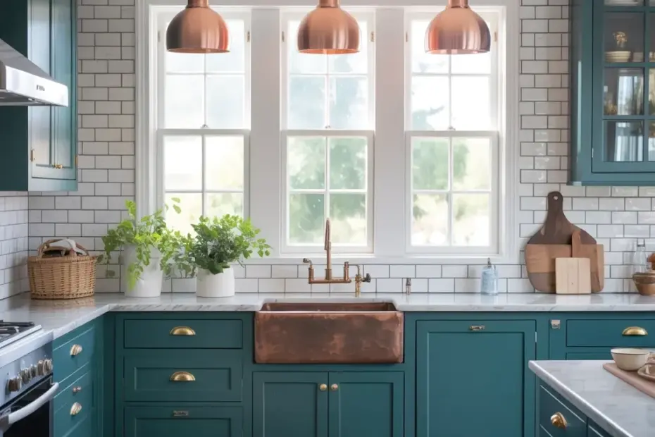 Modern Farmhouse Kitchen Mistake to Avoid | Teal Cabinets & Copper Pendants
